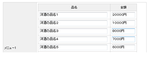 メニューの品目入力画像